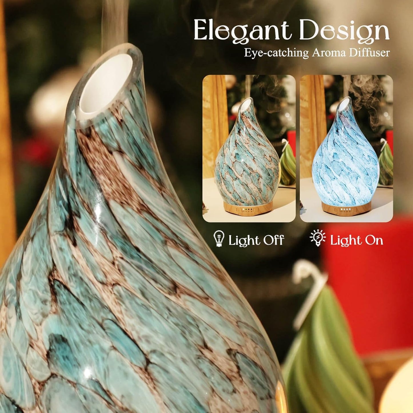 280Ml Essential Oil Diffuser Glass Color Changing Aroma Air Diffusers Aromatherapy Ultrasonic Cool Mist Humidifier with Remote Control 7 Running Hours Waterless Auto-Off (Light Blue)